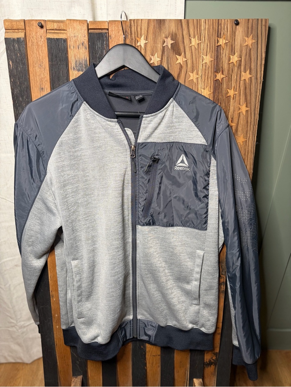 Reebok Gray and Navy Men's Bomber Jacket